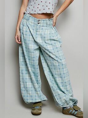 26. POL Blue Plaid Wide-Leg Women's Pants